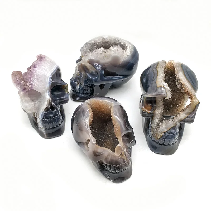 Crâne sculpté à la main dans « Crazy Lace Agate