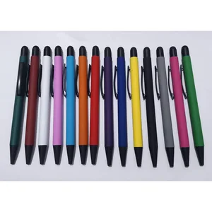 Touch Screen Stylus Top Custom Laser Logo Promotion Metal Ball Ballpoint Pen With Rubber Finished Body