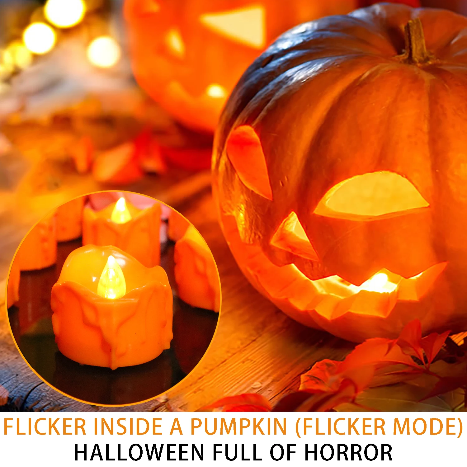Lot De 12 Citrouilles Lumineuses LED Halloween - Décoration De Table, Bougies Chauffe-plat Sans Flamme, 6x5 Cm