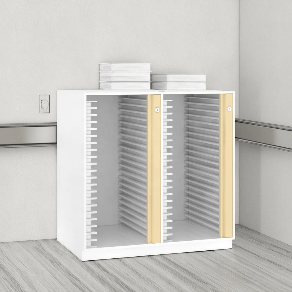 Medical Chart Filing Tower Cabinet for School Records Management Telescopic Pull-Out Trays Indexing Modern Stainless Steel 4