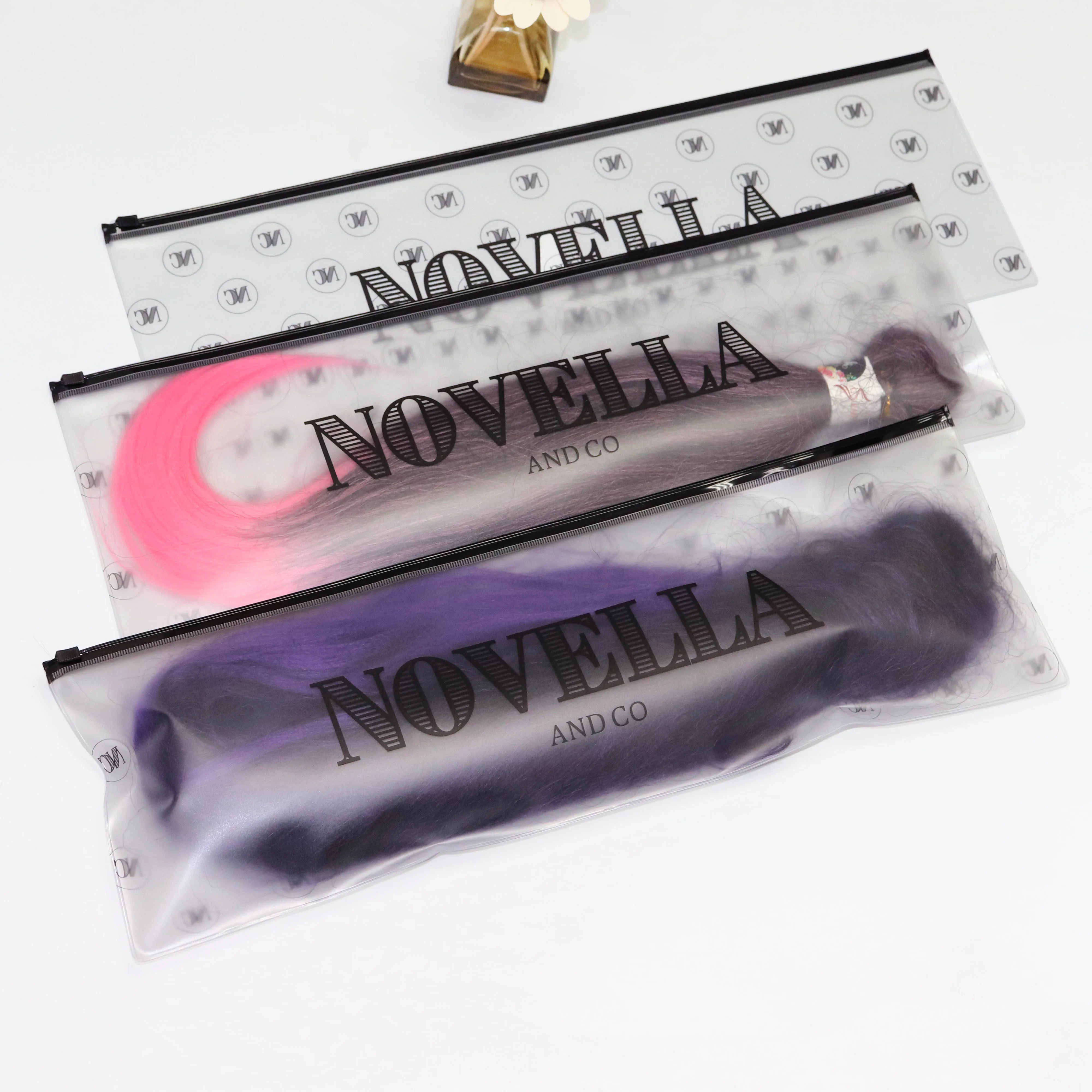 Custom Zipper Pouch Dust Proof Hair Extensions Pvc Wig Storage Bags