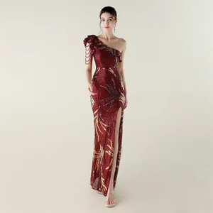 New Women's One-shoulder High Slit Mermaid Dress, Figure-hugging Evening Gown Suitable for Parties and Banquets.