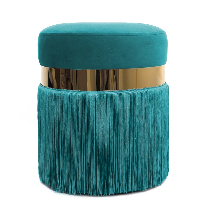 High Quality Living Room Furniture Velvet Designer Round Gold Ottomans Modern Pouf Cushion Stool with Tassels