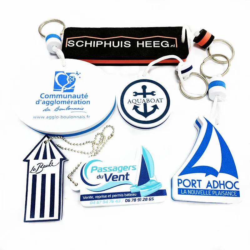 Custom Logo Shape Cylindrical Printed Logo Boat Key Chain EVA Materia Nautical Foam Floating Keychain Iron Portable Customized