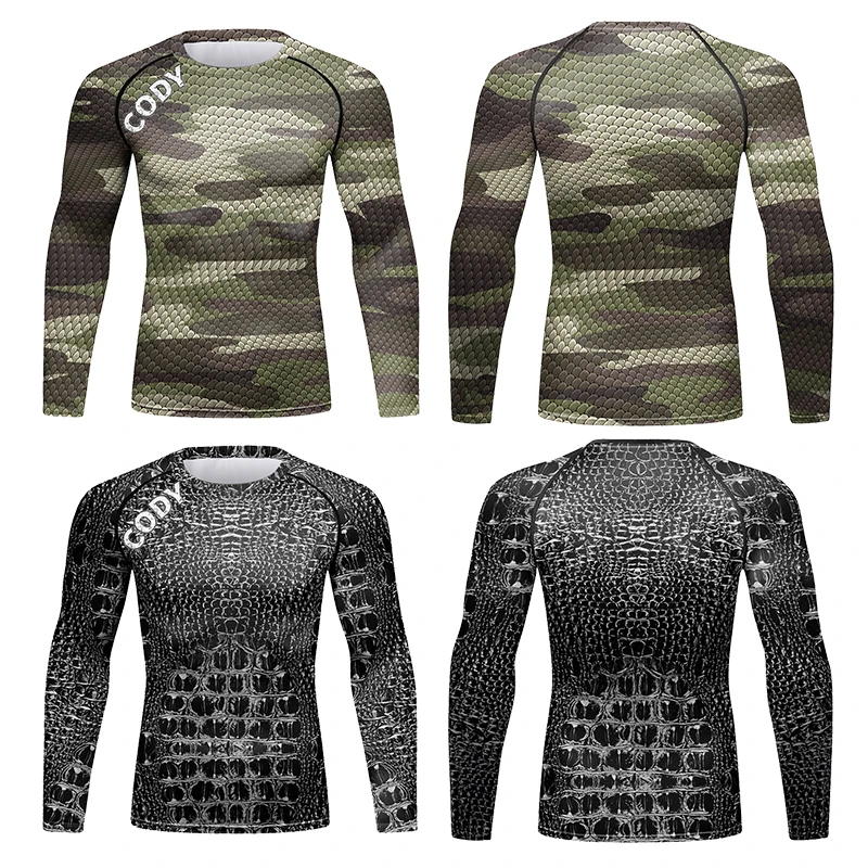 Sublimation Printing Camouflage Polyester Compression t Shirt Custom Design Your Own logo Jiu Jitsu Rash Guard Bjj for Men