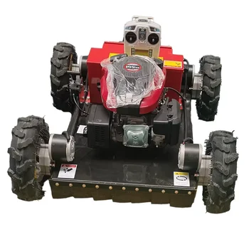 Cheap Durable Easy to operate Gasoline engine RC lawn mower 4 Wheel Self propelled Remote control slope Grass cutting machine