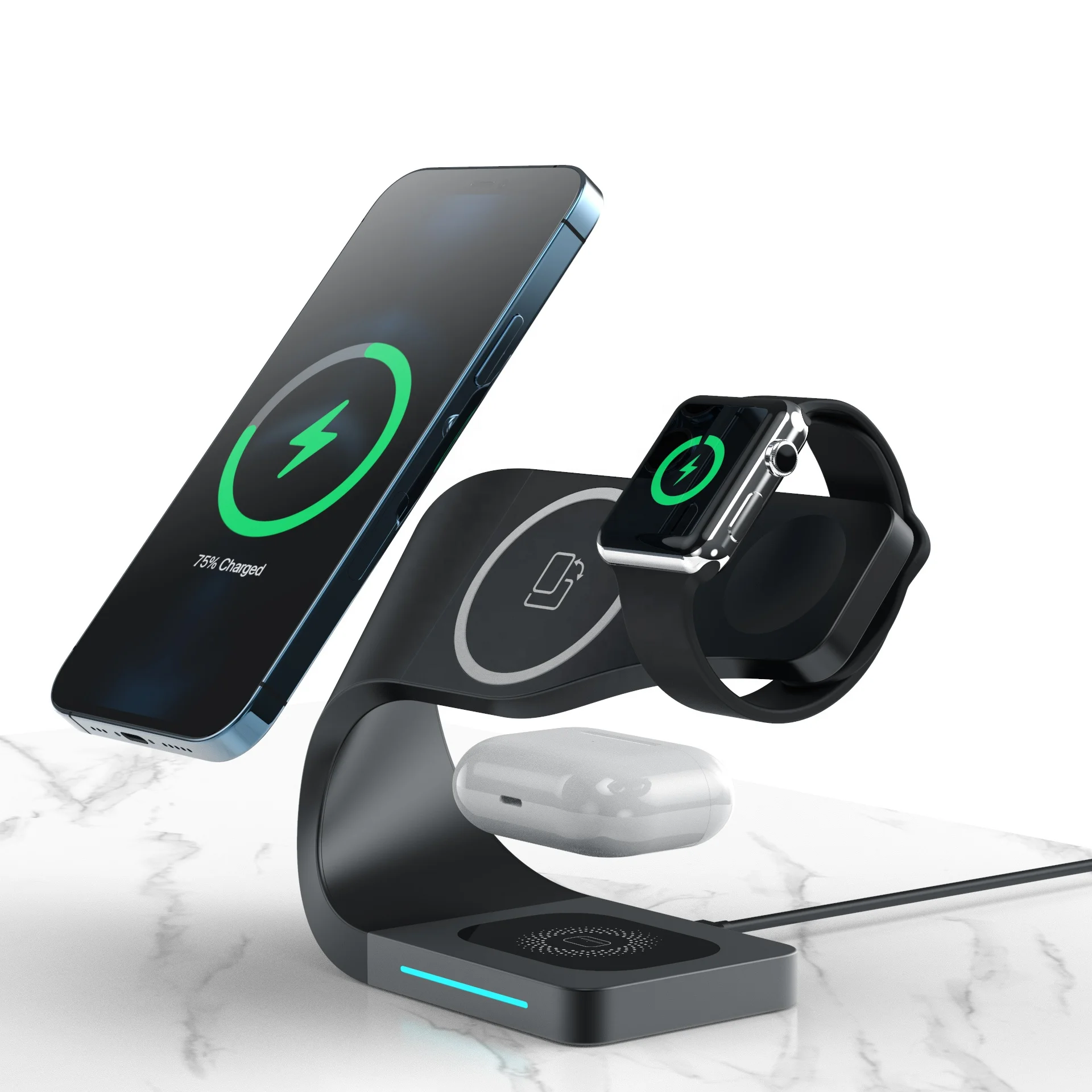 Top Version Minimalism 15W Desktop Fast Wireless Charger 4 in 1 Multifunctional Wireless Charging Station Phone Stand Chargers