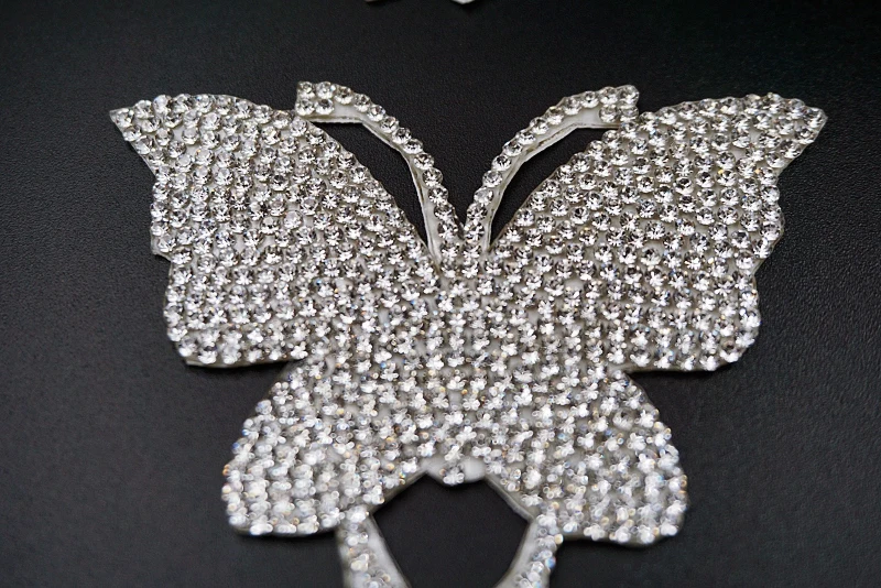 Christmas clothing decoration rhinestone applique trim butterfly glitter iron on patches embellishments for clothing