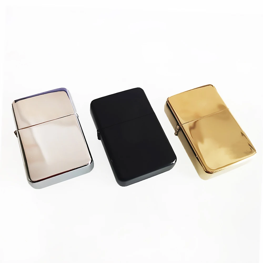 Square Alloy Shell Silver Shell Lighter Custom logo Carving Windproof Flip Cover Kerosene Torch Lighter