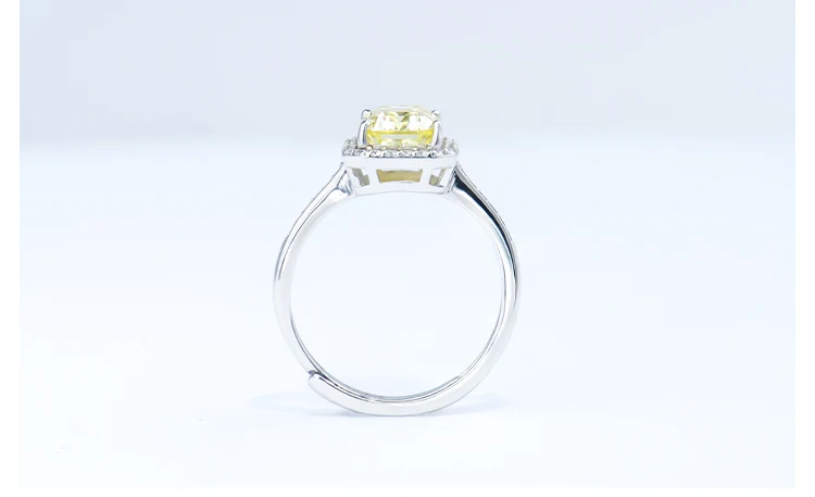 Xingyue Custom High quality 925 sterling silver 2ct yellow color emerald cut lab grown diamond moissanite Adjustable ring