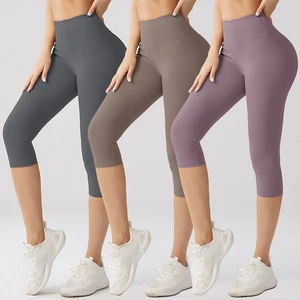 Newly Designed Customizable Color and Logo Capri Leggings 75% Nylon 25% Spandex High Waist Breathable Print Knitted Trousers