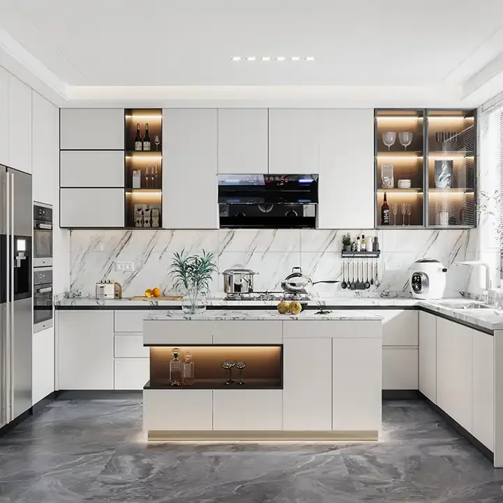 Modern High Gloss Lacquer Kitchen Cabinet Island by CBMMART