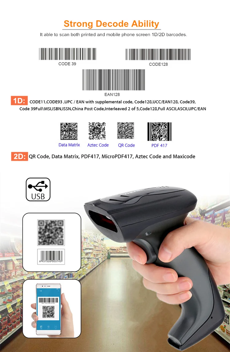 Aztec Pyramids Qr Code Scanner Handheld 1D 2D Barcode Scanner with USB Interface - PDF417, Aztec & QR ...