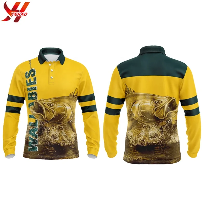 Source 2020 New Design Mens sublimation Quick dry long sleeve fishing jersey  100% polyester fishing polo shirt 50+UV rating on m.