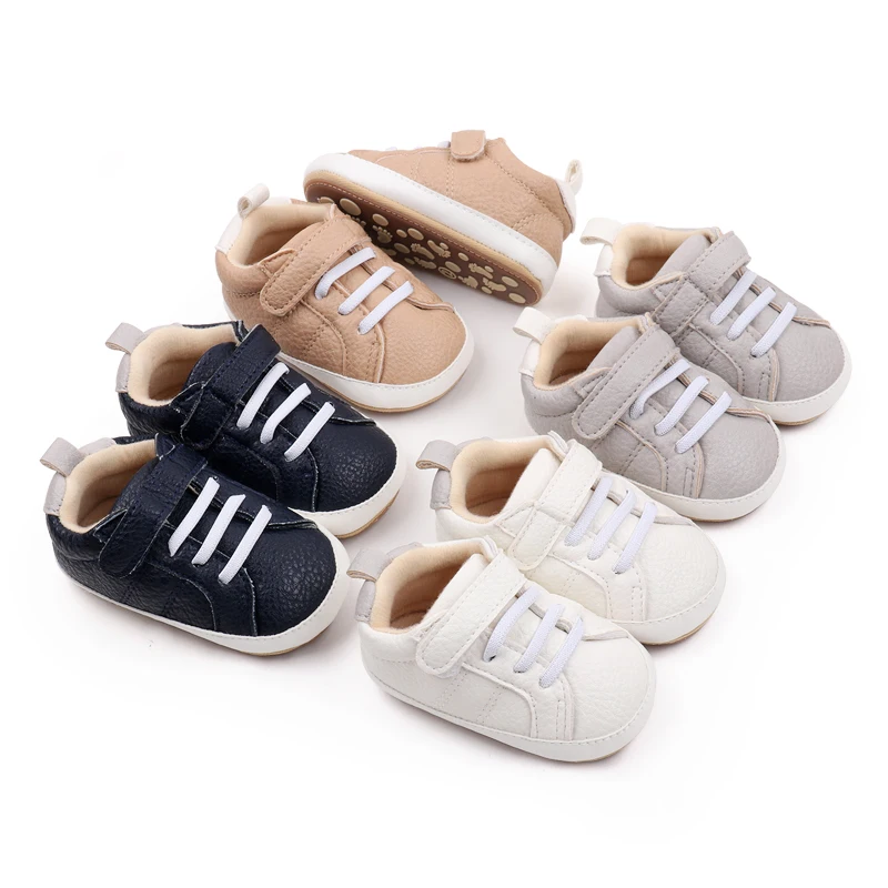 Fashion Trend Casual Solid Color PU Leather Baby Cute Rubber Soled Non-slip Toddler Shoes