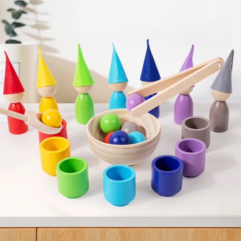Nieuw binnen Muntjes en balletjes in bekers Peuter Montessori educatief speelgoed Kinderen kleuterschool Houten spelletjes met bijpassende onderdelen voor kinderen vanaf 3 jaar