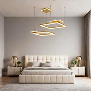 JACKSUN Gold Modern Led Chandelier Light Fixture 2 Ring Rectangular Contemporary Adj Square Pendant Light Living Room Dining
