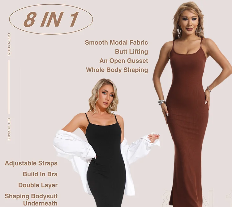 Langqin Built In Shapewear Dress Builtin Maxi With Sexy Shaper Bodycon Modal Soft Lounge