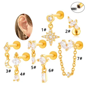 XINFOCUS Implant-grade Titanium Body Jewelry Threadless Gold-Plated Labret Heart Piercing Earrings for Wedding or Gift Wholesale