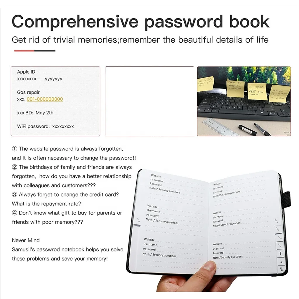 Top Sell Custom Logo Internet Comprehensive Address Password Book with Alphabetical Tabs