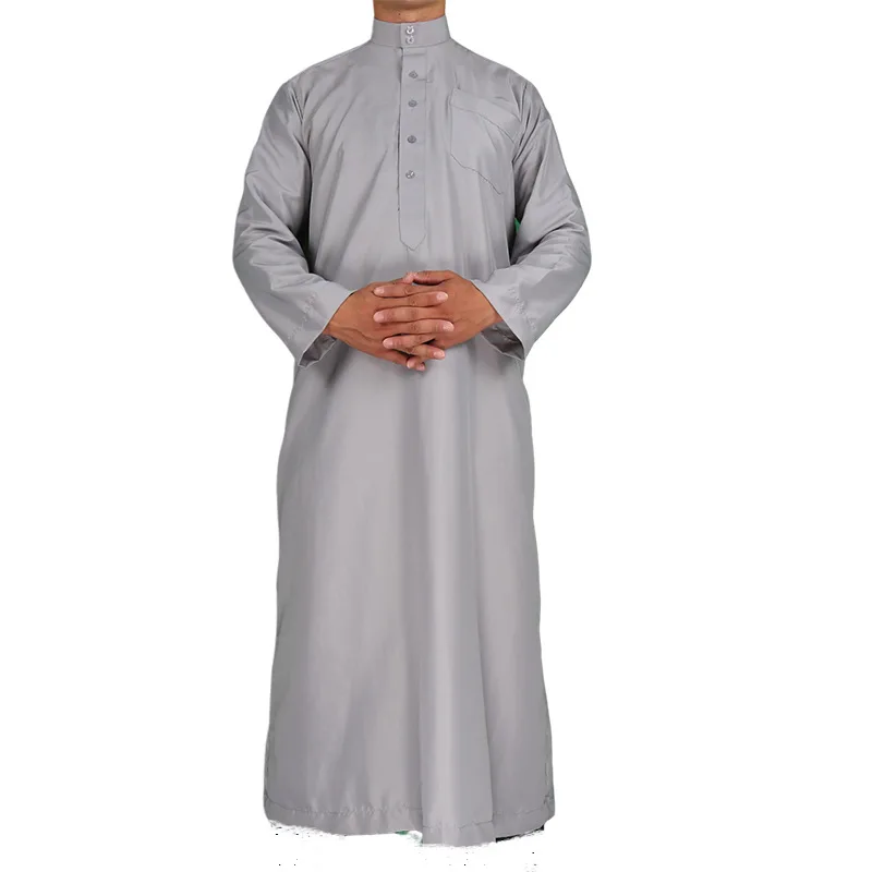 2025 Middle East Men Muslim Robes Dubai Kaftan Islamic Clothing Arab Middle Islam Round Neck Robe Prayer Eid Clothes Thawb