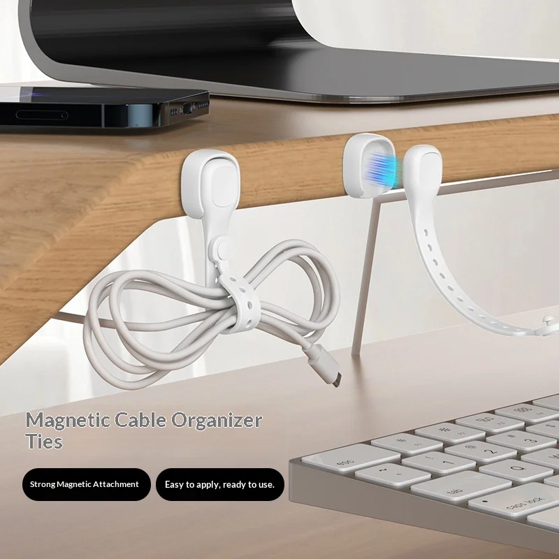 Magnetic Cable Tie for Headphone Data & Power Lines-Silicone Material Adhesive Backing Strong Magnetism-Winding Wire Collector