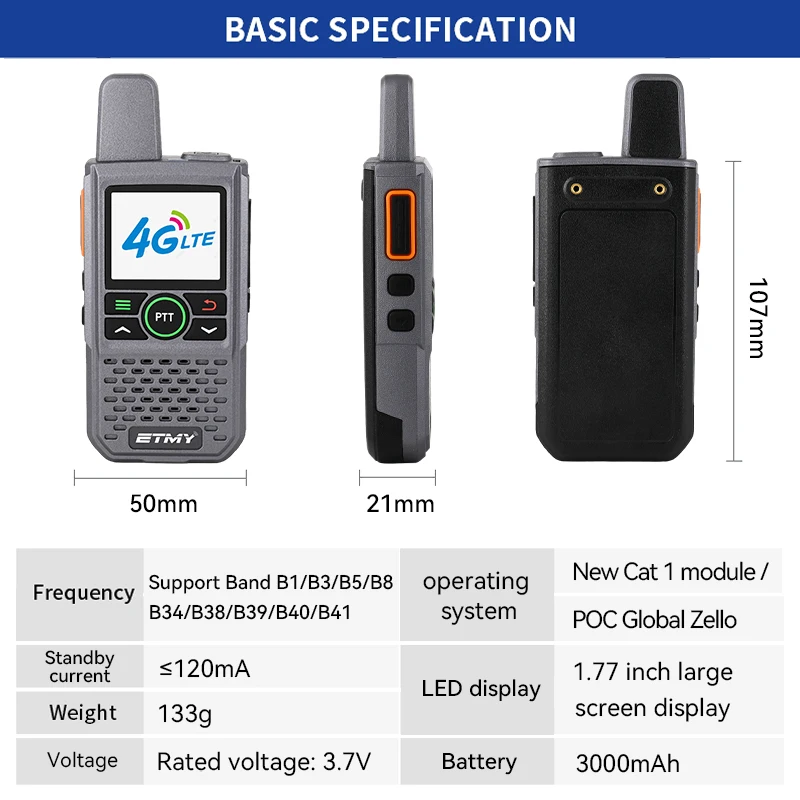 Custom Poc Simcard 2 Way Radio 4g Long Range Module Lte Walkie Talkie for Taxi Service