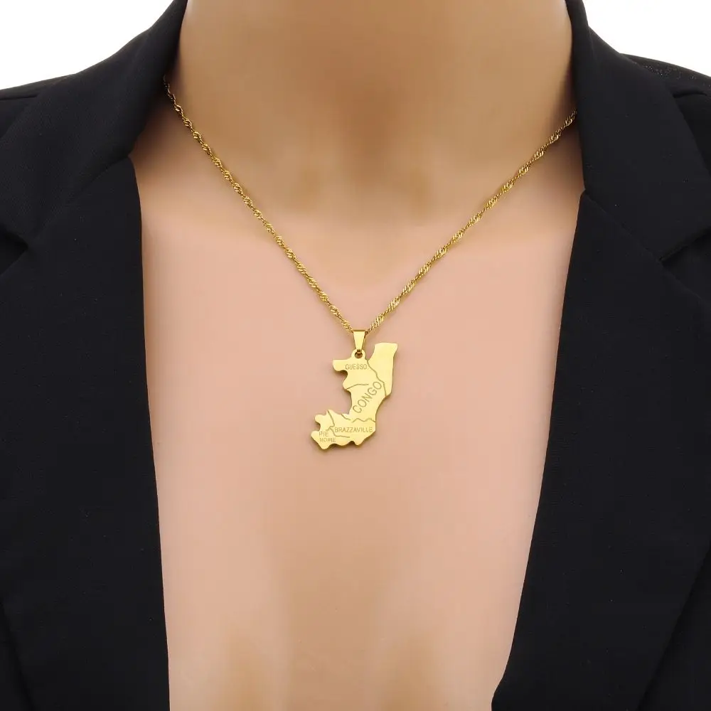 18K Gold Plated Democratic Republic Of The Congo Map Pendant Necklace - DRC Kinshasa National Symbol Jewelry