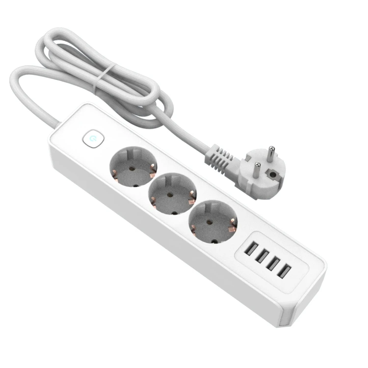 EU Standard Power Strip Extension Socket with Master Control Switch 3 EU Outlets 3 USB 1 Type C EU Power Strip Socket