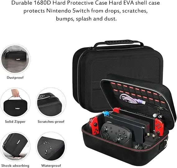 product portable traveler deluxe carrying all protective hard messenger bag soft lining pouch 18 games for switch-26