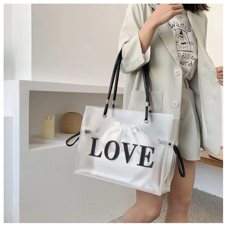 XB Clear PVC Tote Bag for Women Shoulder Handbag and Wallet Set Chain Strap  Handbags Large
