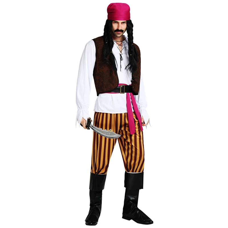 Unisex Adult Buccaneer Pirate Costume for TV Movie Cosplay Halloween Party with Character Pattern Pants Women's Dress