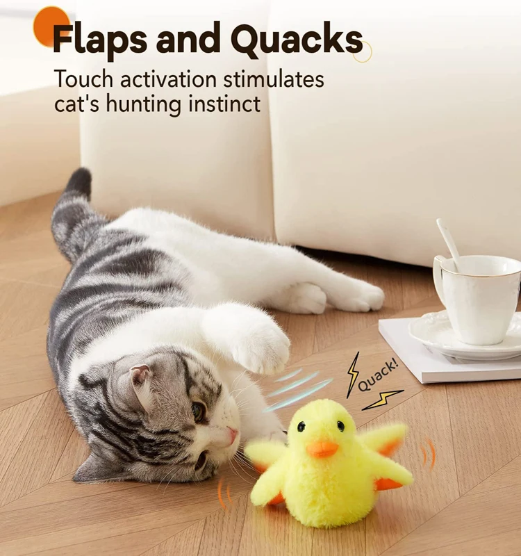 Rechargeable Pet Lifelike Chirping Flapping Catnip Duck Kicker Touch ...