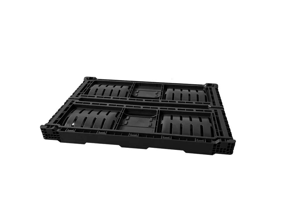 Black 6422 Reusable RPC Vented Type Plastic Crate for Vegetable Fruit Transportation Foldable Stackable Perforated Structure