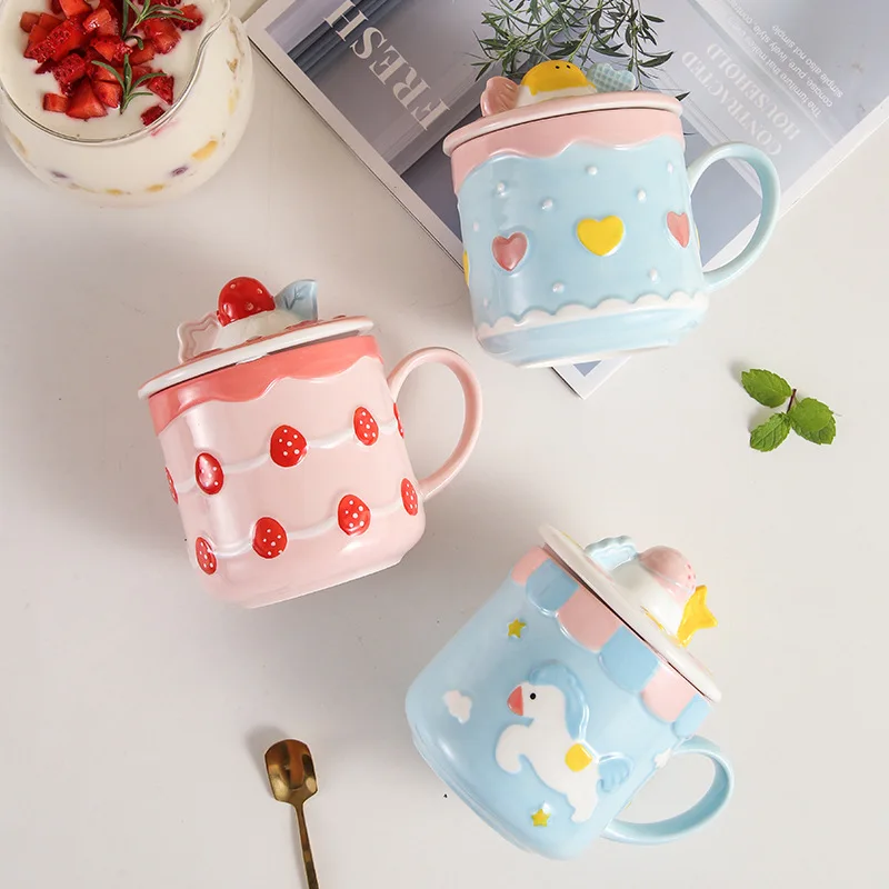 Strawberry Shortcake Coffee Mug, Ceramic Mug Lid Spoon