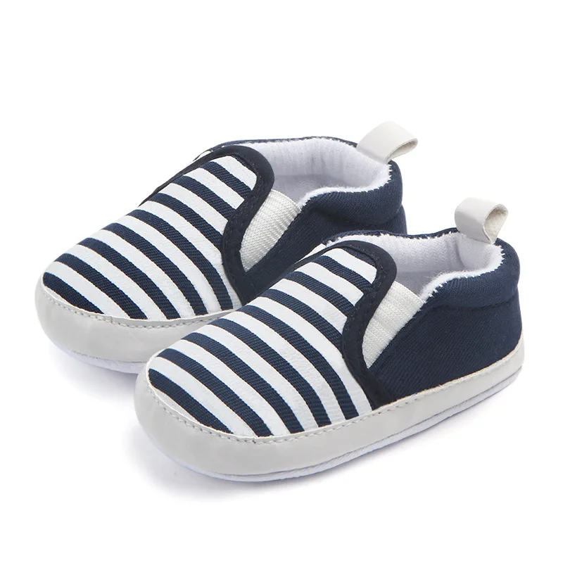 Cheap Hot Baby Boys Stripe Canvas First Walkers Baby Moccasins Soft Bottom Bebe Anti-slip Walking Shoes details