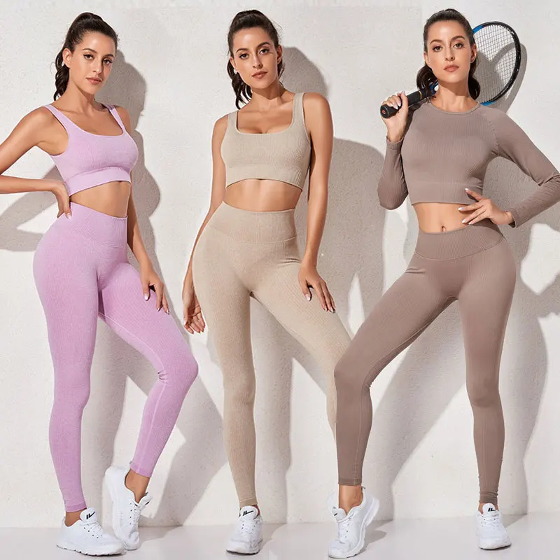 3 Piece Seamless Yoga Sets Fitness Women Yoga Pants Long Sleeve Top+Br –  classiccorner