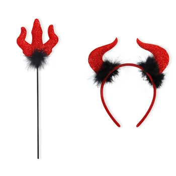 Halloween Cosplay Devil Headband Trick or Treat Party Costume Accessory Kit Evil Headpiece Red Devil Headband Horn Trident Toys