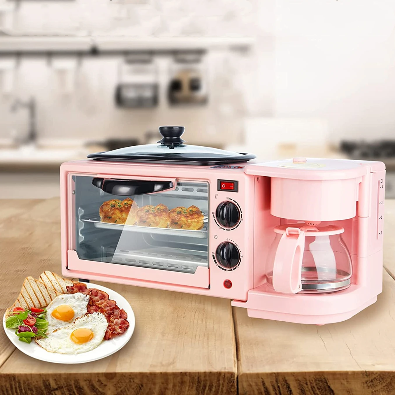 1pc Multi-functional American Style Home Baking Machine With Coffee Maker,  Toaster Oven, Frying Pan, 3-in-1 Breakfast Machine