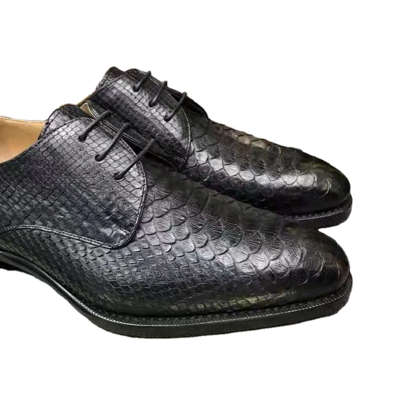 New Pure Handmade Black Crocodile Leather Lace Up Dress Shoes for Men's