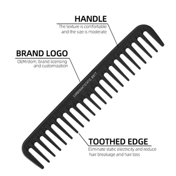 Carbon Hair Comb Coarse Teeth Antistatic Shatterproof Carbon Wide Tooth Comb for Curls Texture for Barber