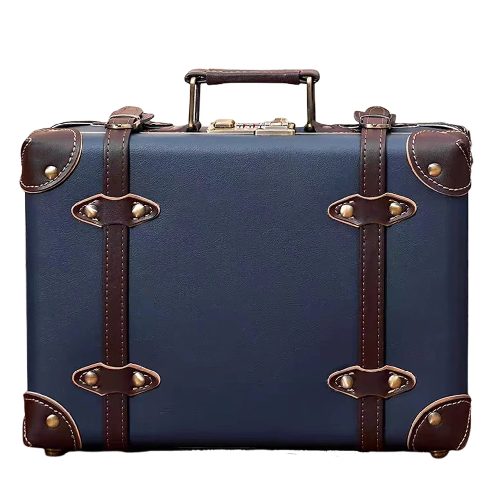 Navy Blue Elegant Vegan Leather Vintage Luggage Suitcase  display picture 3