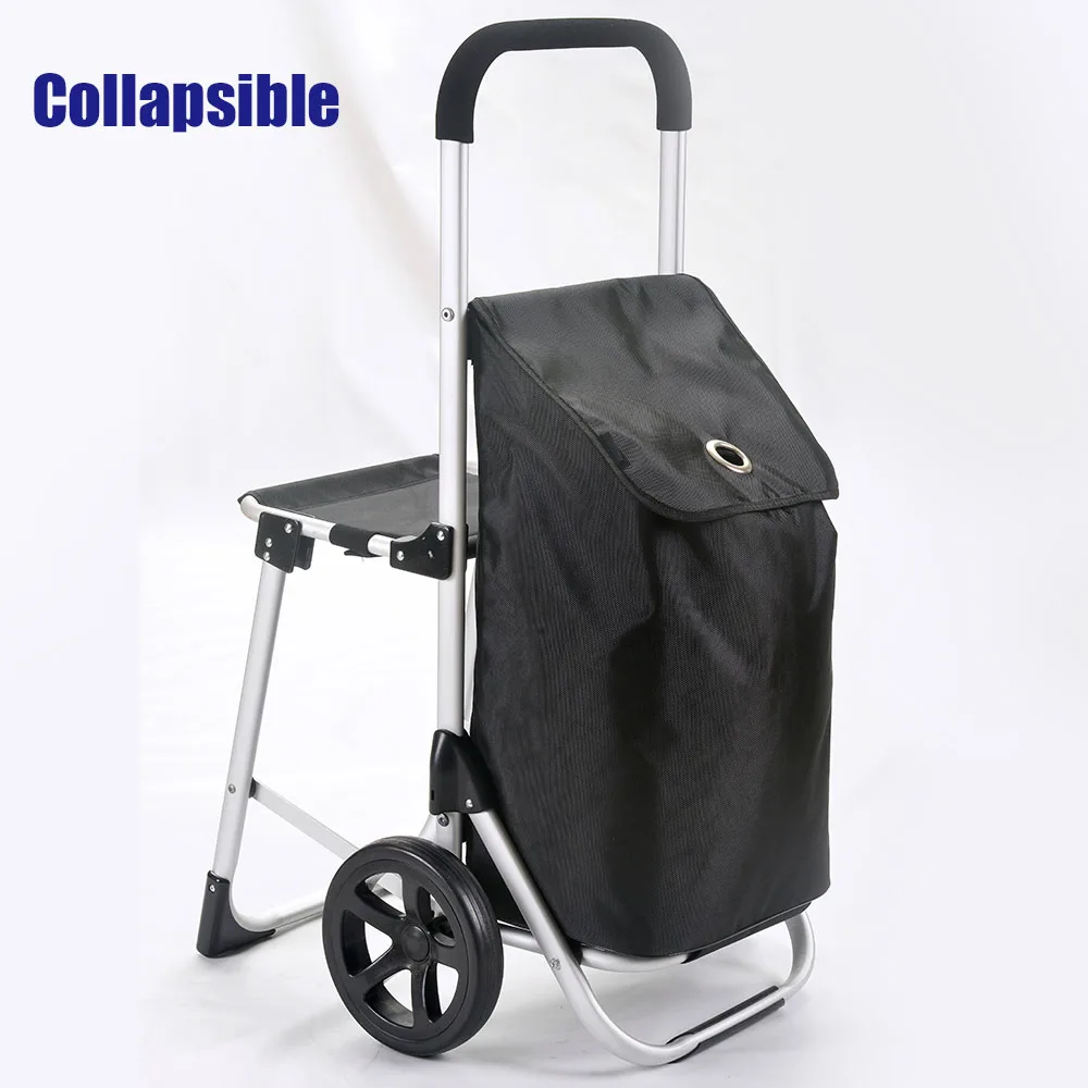 Supermarket Roll  Handy Portable Detachable Collapsible Trolly Grocery Folding Seats Wheels Shopping Trolley Bag