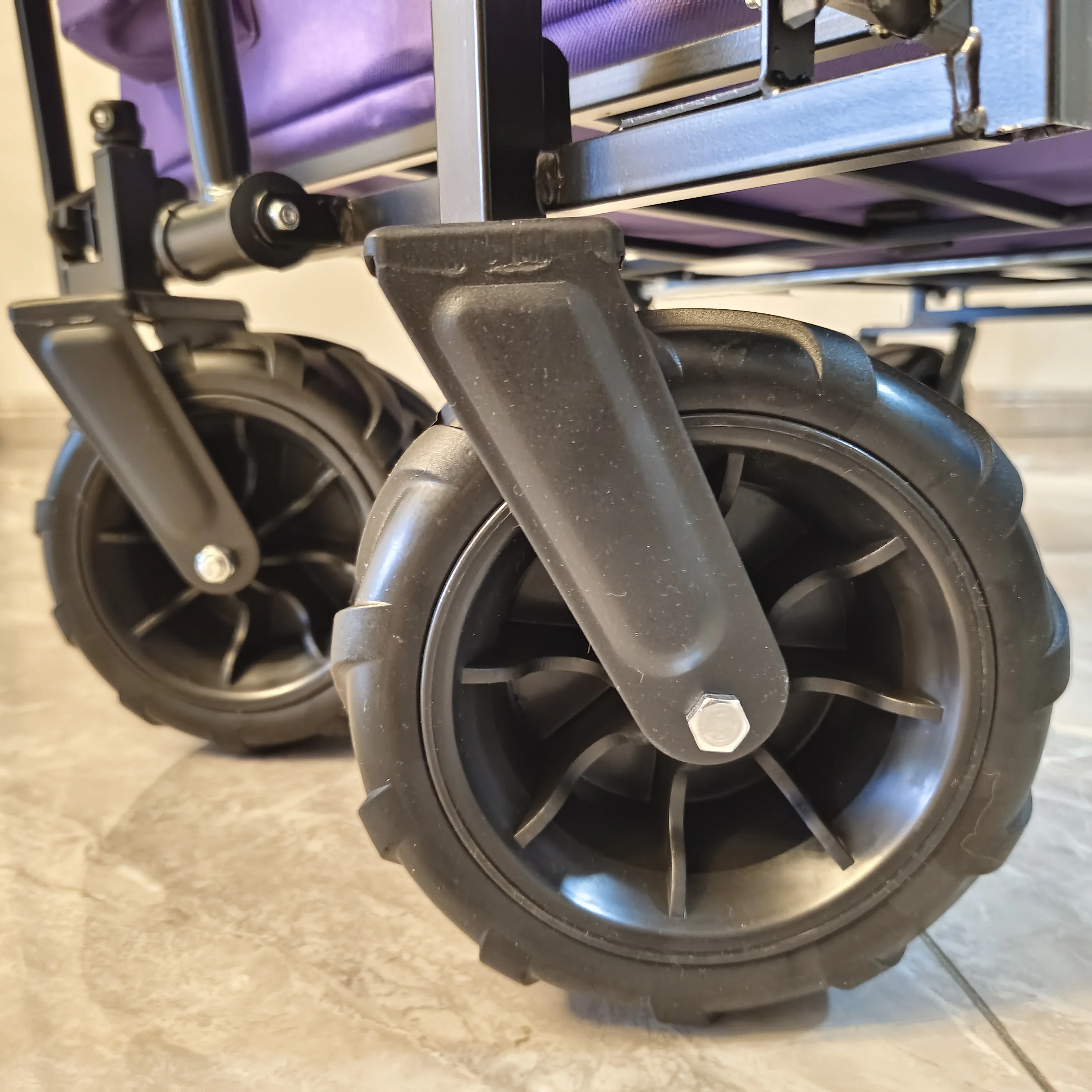 Outdoor Camping Folding Wagon Canopy On Top Adjustable Handle Wide Wheel Purple