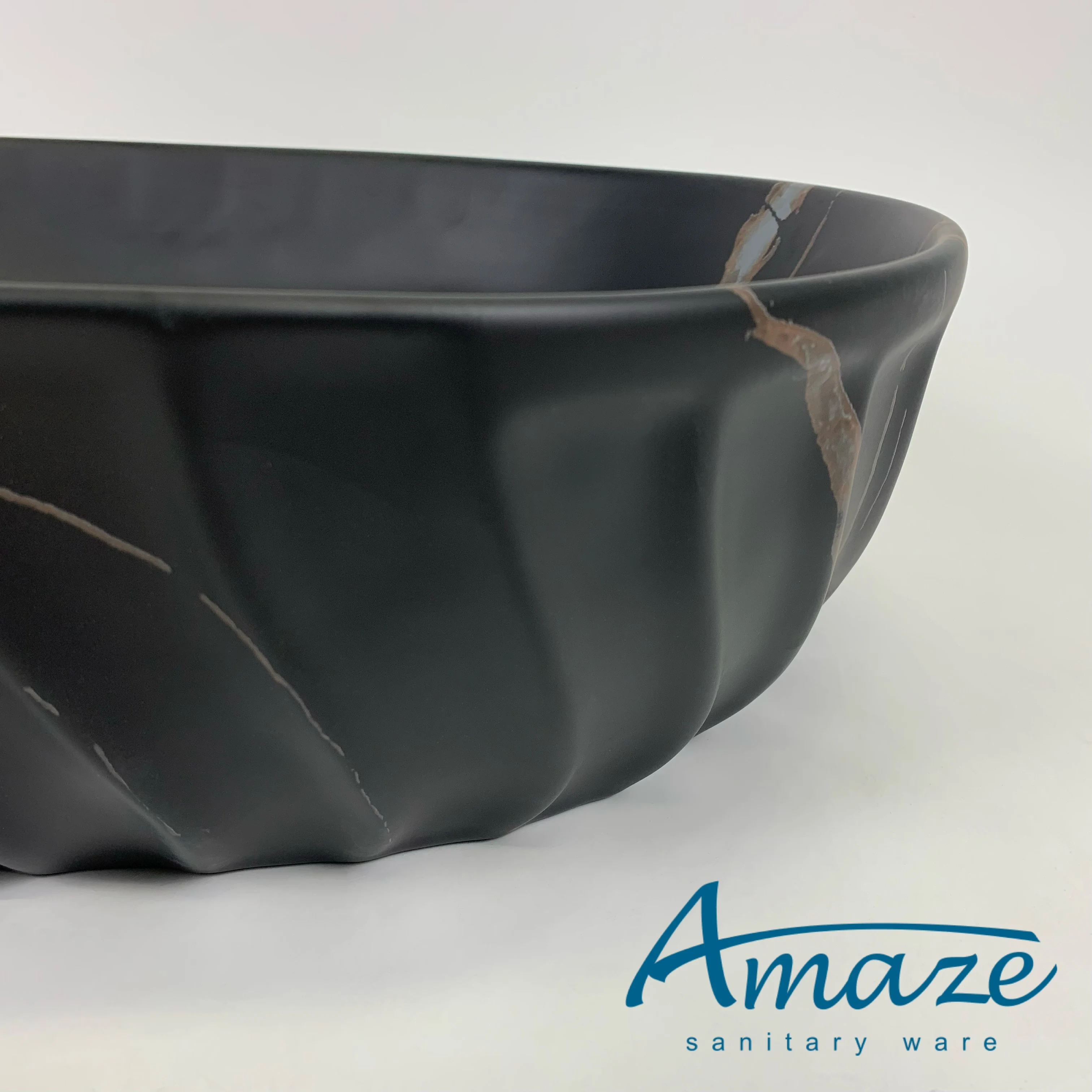 Oval modern ceramic black marble design art basin bathroom wash basin hotel countertop sink supplier