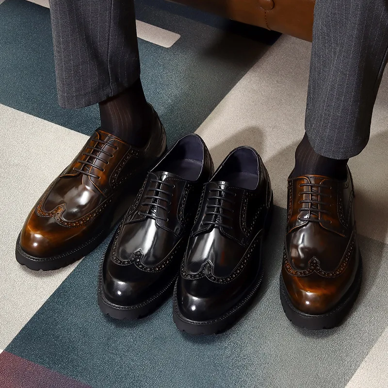 chunky men dress shoes Mens Round Toe Platform Derbies British Design Weddings Dress Formal Party Shoes Perfect for formal office wear. Espresso Calfskin Double Monk Lug
