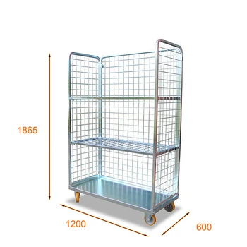 Galvanized 1200x600xH1865 Metal Storage Cage with Wheels Heavy Duty Folding and Stackable Pallet Trolley Cart OEM Supplier