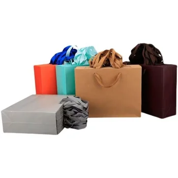 Paper Bag Custom Printed logo Luxury Clothing Shopping Paper Bags Recyclable Gift Bag With Ribbon rope