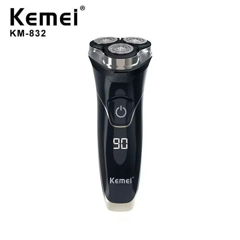 ماكينة حلاقة كهربائية Kemei KM-832 IPX6 لكامل الجسم للحلاقة الجافة والرطبة مع 3 شفرات قابلة لإعادة الشحن عبر USB للرجال