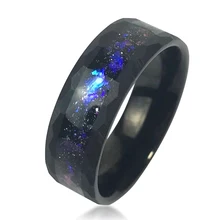 Hot Sale Comfort Fit Hammered Edge Galaxy Blue Nebula Tungsten Ring Couple Wed Ring Set Fashion Ring Jewelry Women